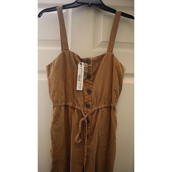 Alice + Olivia CC105A20803 Women's Sz 2 Tan Tiana Linen-Blend Jumpsuit $395 - Picture 3 of 12